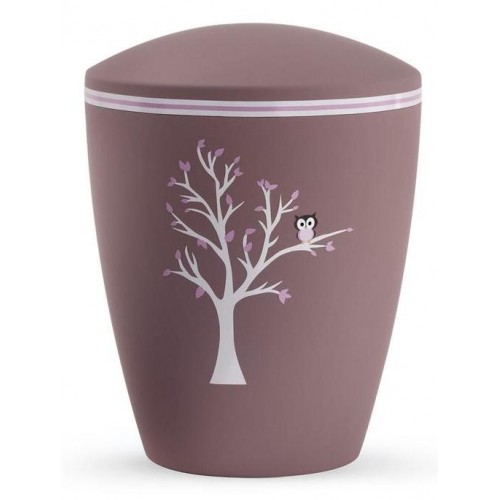 Biodegradable Cremation Ashes Urn (Infant / Child / Girl) – Dark Pink with Tree Illustration